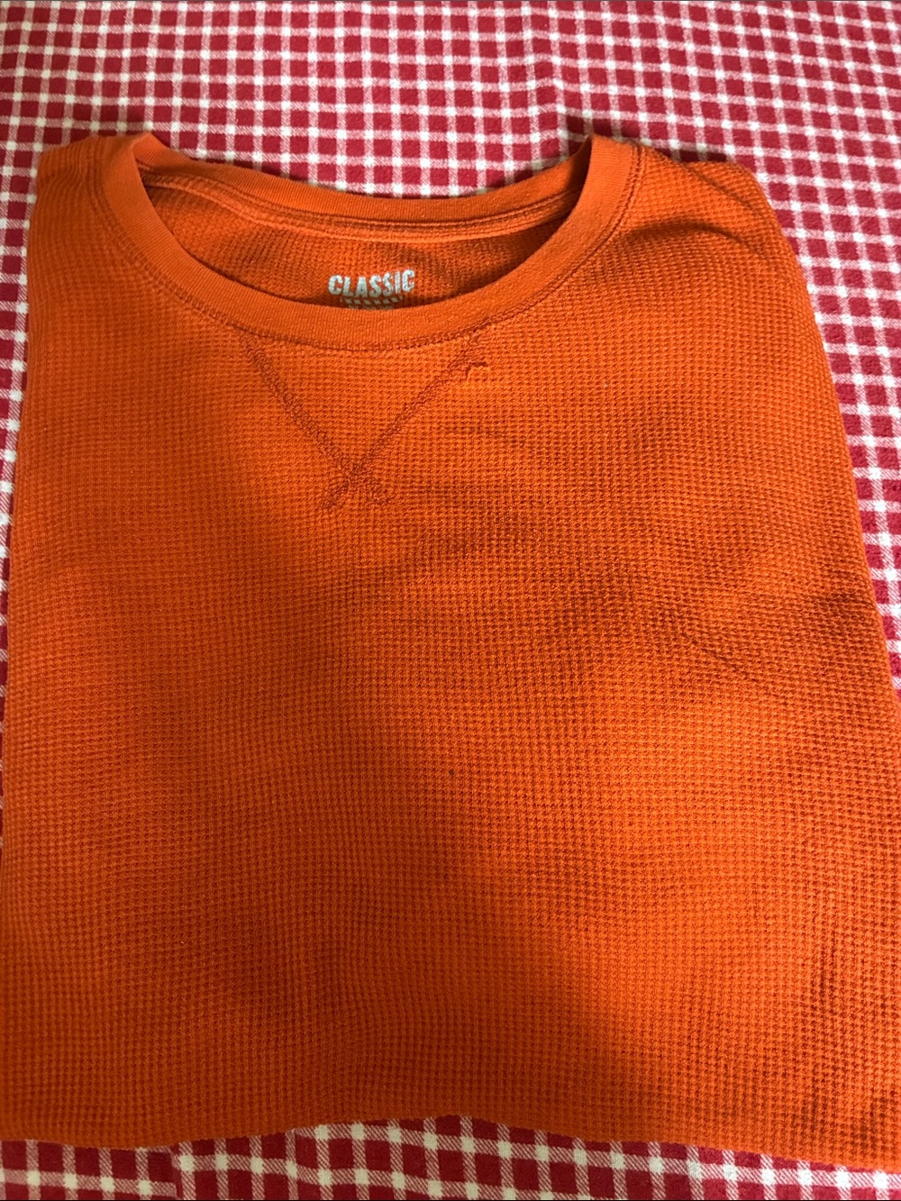 Classic Men's Bright Orange Waffle Crewneck Sweater
